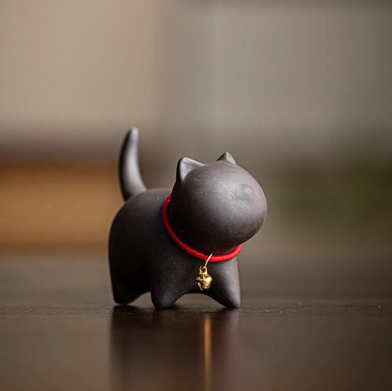 Purple Sand Clay Playing Cat with Red String Bell Necklace/Tea Puppy Decorative Tea Toy